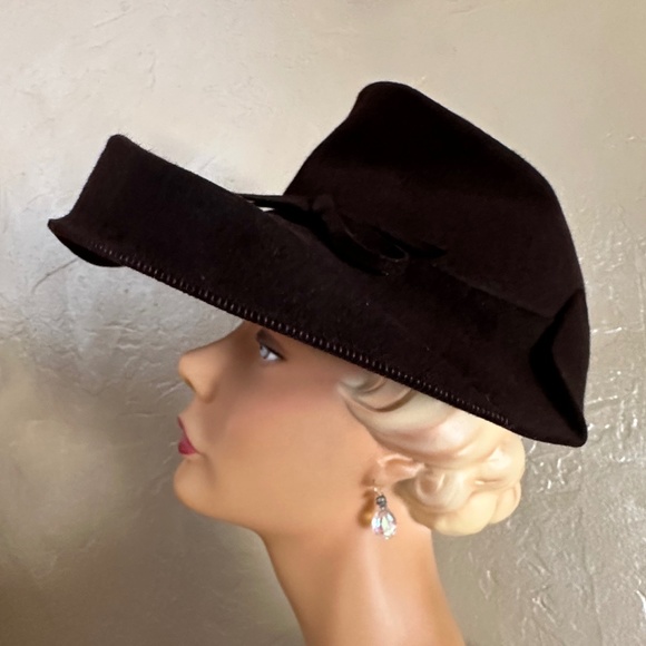 ENCHANTING 1940\'s CHOCOLATE BROWN FELT WIDE BRIM HAT main image 7